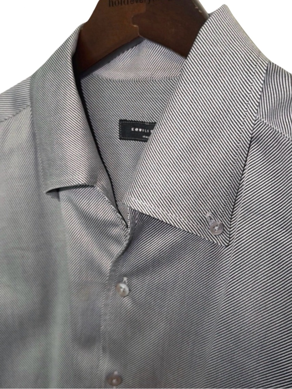 Equilibrio Italia Men’s Button-Down Shirt | Gray Italian Cotton | Made in Italy - Picture 8 of 14